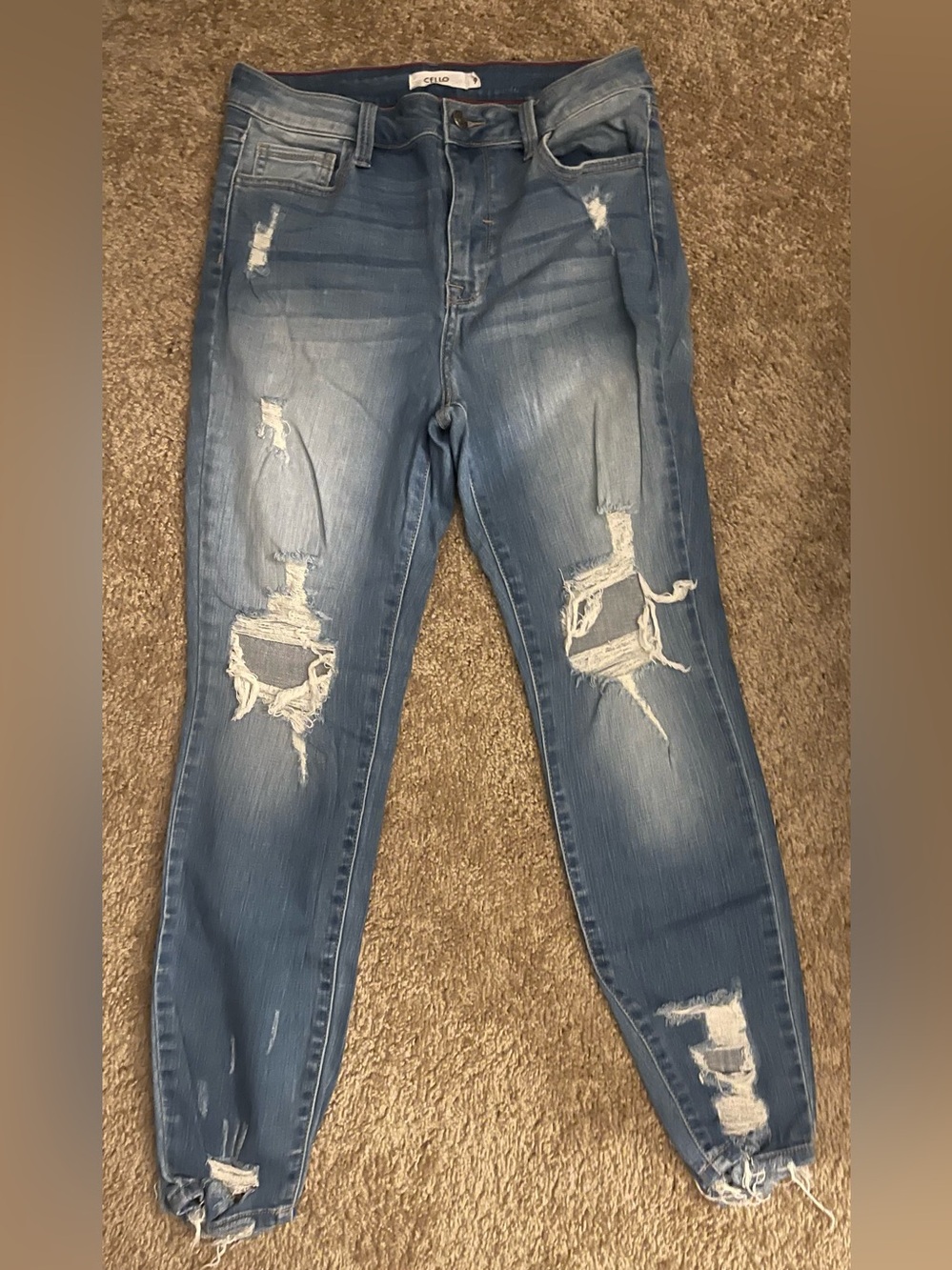Cello Distressed Cropped Raw Hem Skinny Jeans Blue Wash Size 9